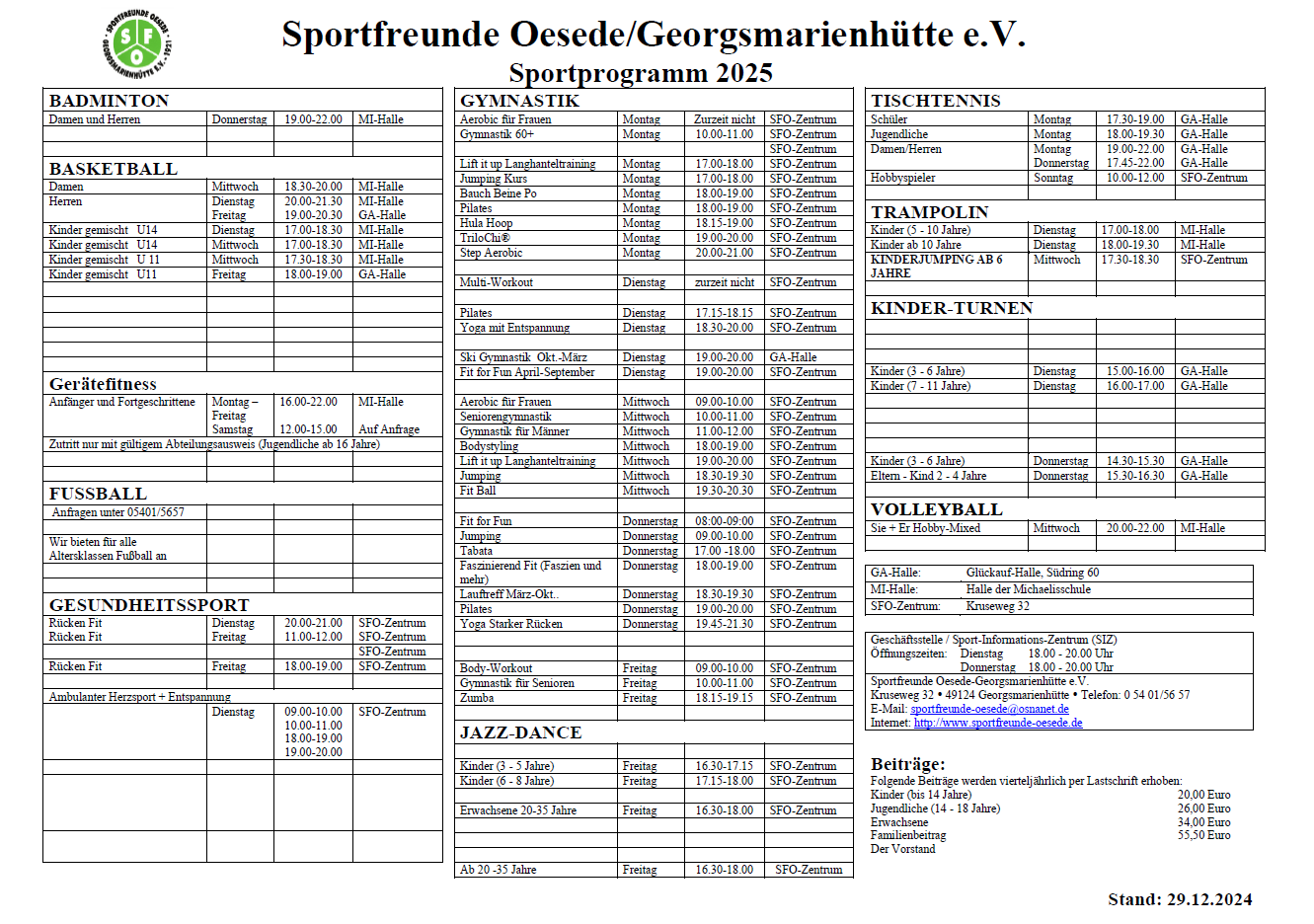 Sportprogramm Bild 2025